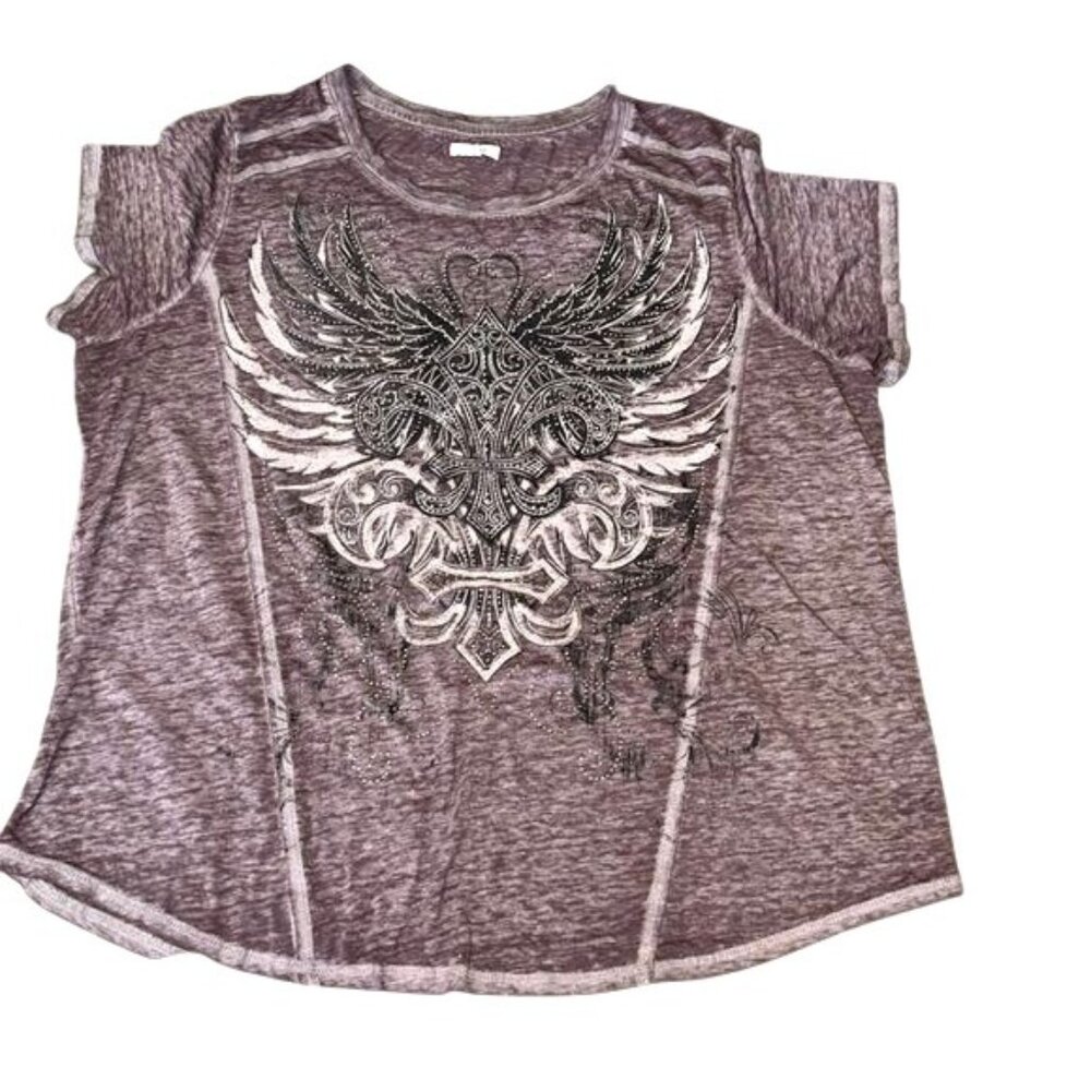 Maurices Purple Graphic Short-Sleeve Tee With Rhinestone Accents Size 2XL Cotton